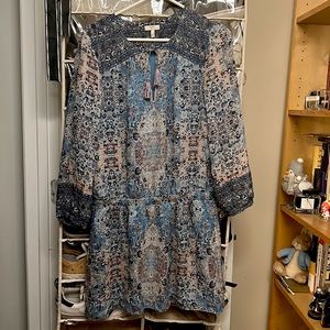 Joie silk pastel boho tie neck dress